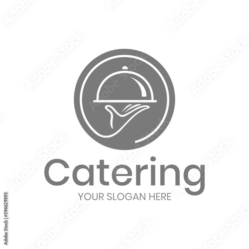 Catering vector logo badge. Cater service sign, outdoor dinner, restaurant business retro design with hand written modern calligraphy. Elegant lettering logotype, vintage style.
