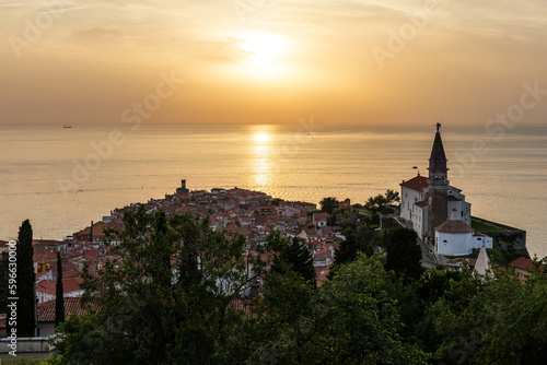 Sunset over the city of Piran - Slovenia © jibz
