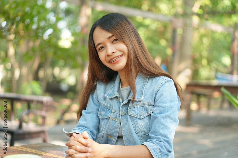 happy smiling woman in coffee cafe