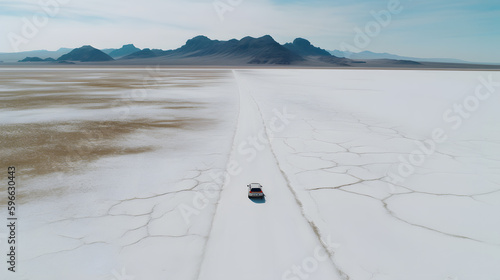 Stunning drone shot of huge salt lake