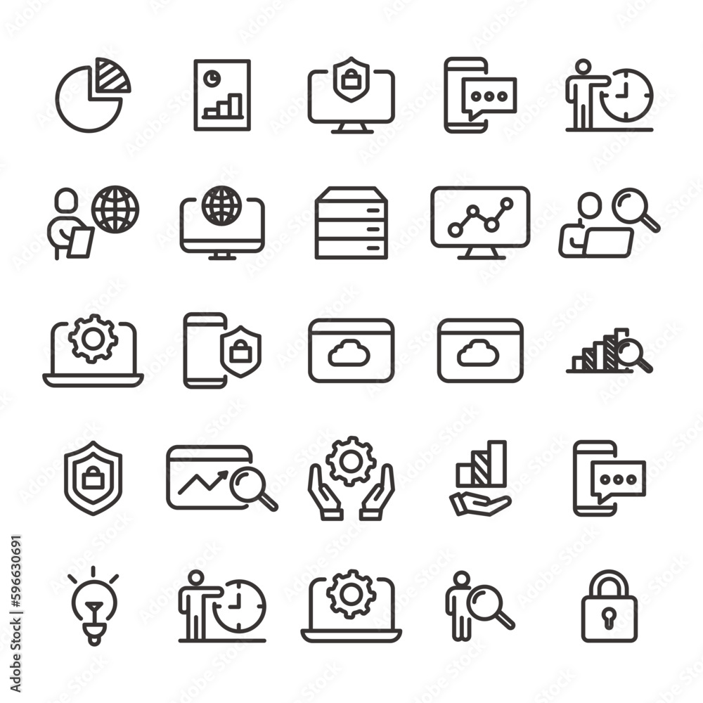 set icon line analytics data set icon line analytics data
