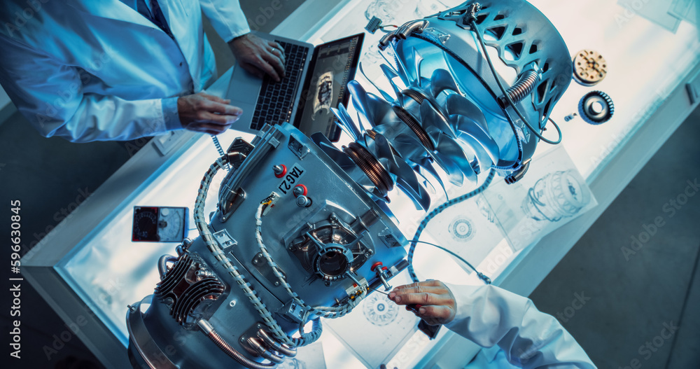 Topside Engineer Foto de Top Down View of Two Engineers Discussing Work, Talking, Using ...