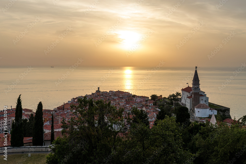 Sunset over the city of Piran - Slovenia Sunset over the city of Piran - Slovenia