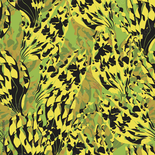 seamless abstract green leaves pattern background like a camouflage , greeting card or fabric