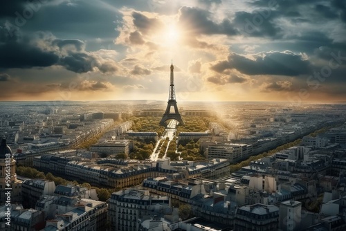 Clip art of Paris France skyline panorama. Generative AI