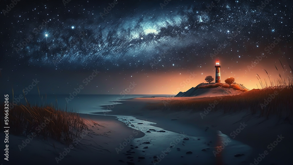灯台と天の川の夜