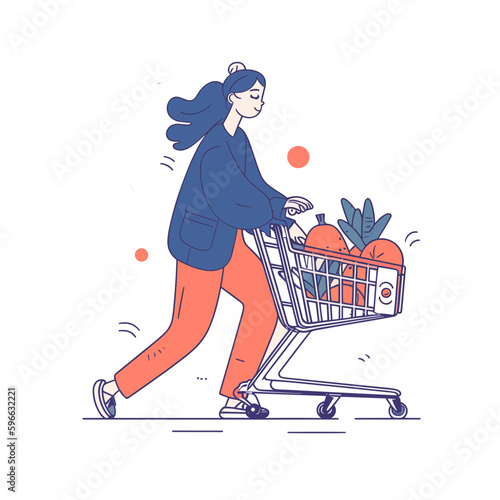 person with shopping cart illustration design