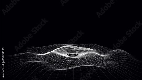 3D futuristic circle wave. Abstract digital background. Glowing music sound wave with dots and lines. Vector technology backdrop with moving particles. Graphic effect network connection.