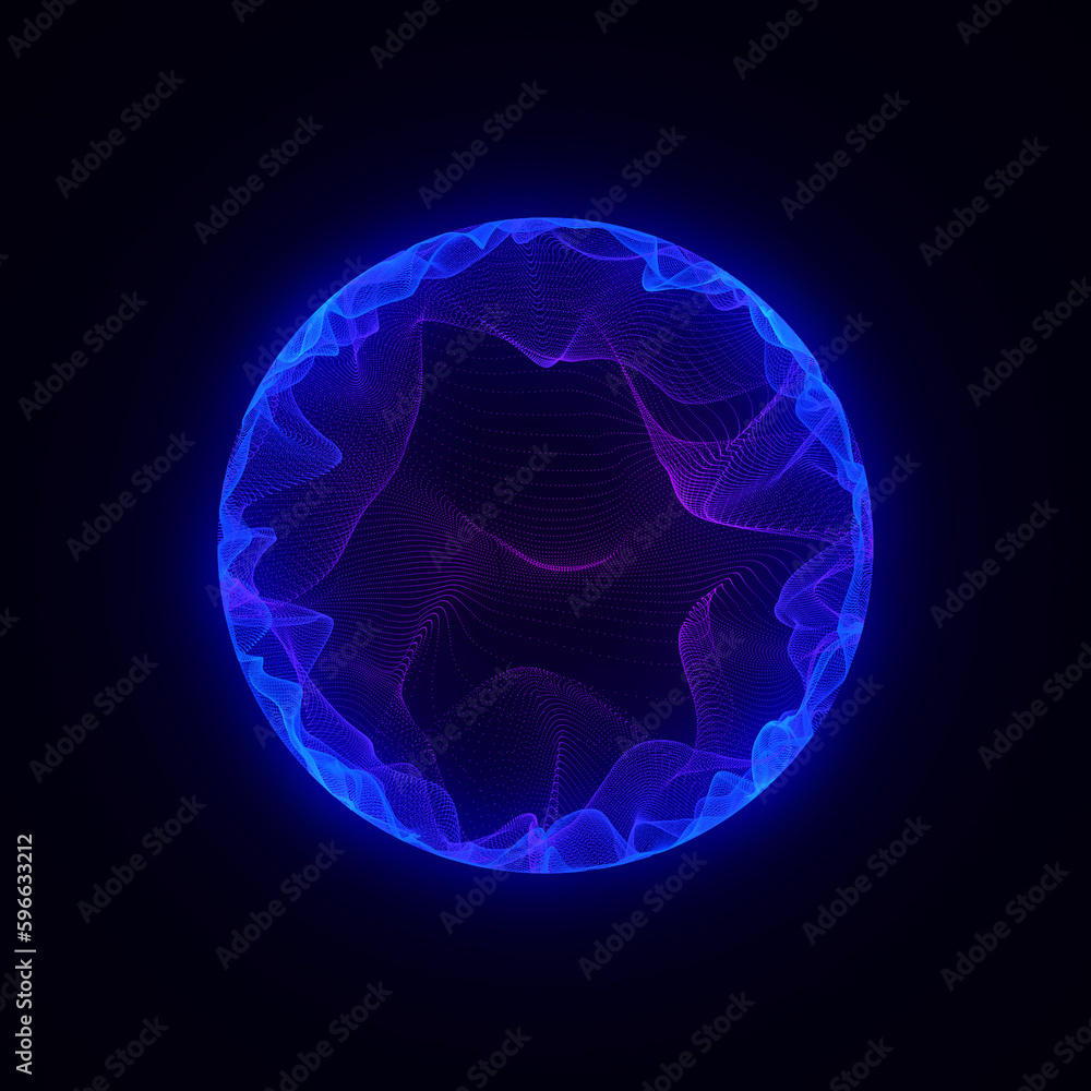 Sci-fi sphere with particles and lines. Concept network connection. Frame sphere. Abstract technology background. 3d rendering.