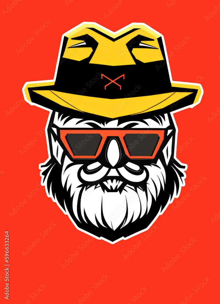 portrait of a cool old man with a hat and a beard illustration, isolated, isolated ,Generative AI ,sticker for t-shirts