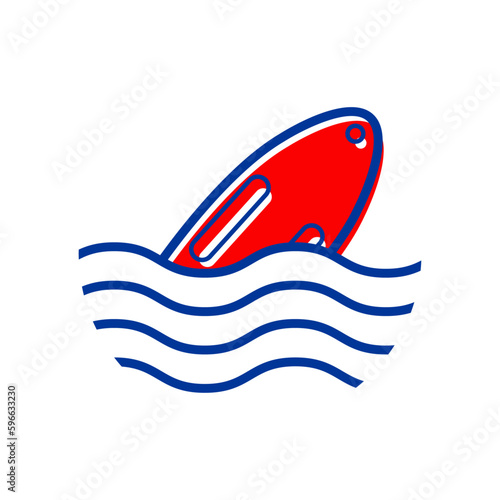 Logo Nautical. Baliza salvavidas lineal con olas de mar