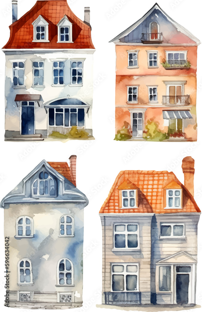 set of cute decorative simple houses