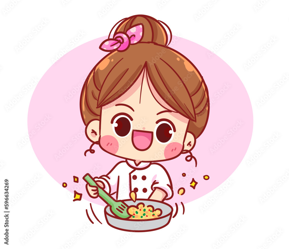 Cute female chef cooking restaurant cooking chef mascot character cartoon logo vector art illustration Cute female chef cooking restaurant cooking chef mascot character cartoon logo vector art illustration