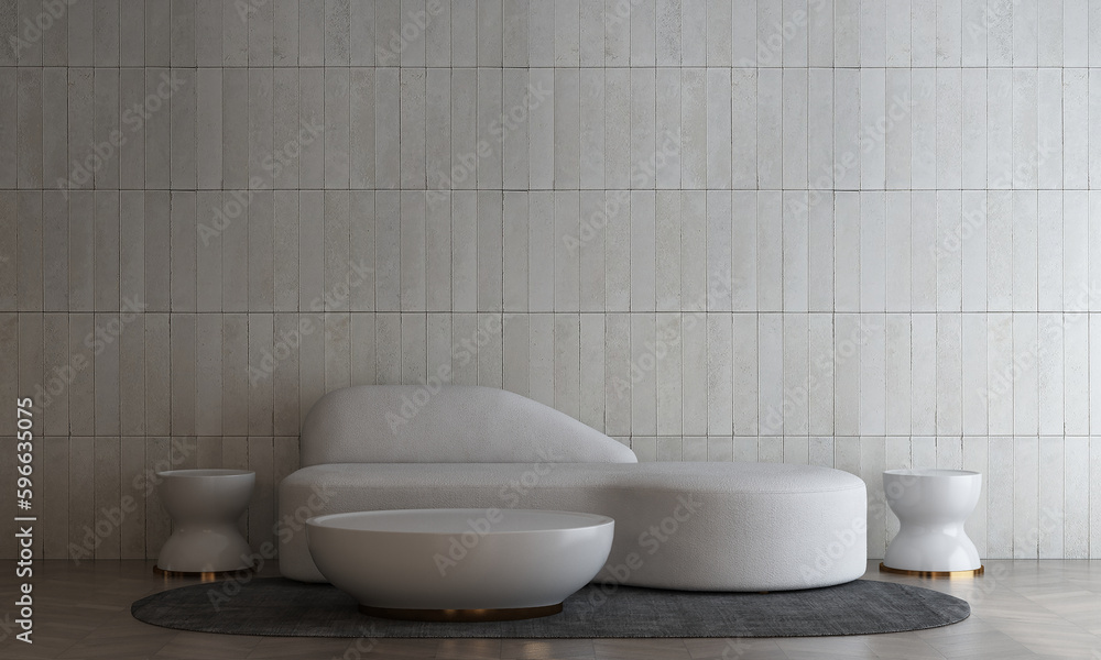 Minimal living room and white furniture decor and brick wall texture background interior design Minimal living room and white furniture decor and brick wall texture background interior design