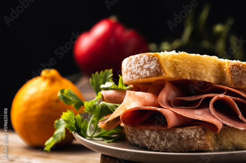 Rustic Country Bread Sandwich with Mortadella or Cooked Ham: A Savory Delight Perfect for a Hearty Lunch