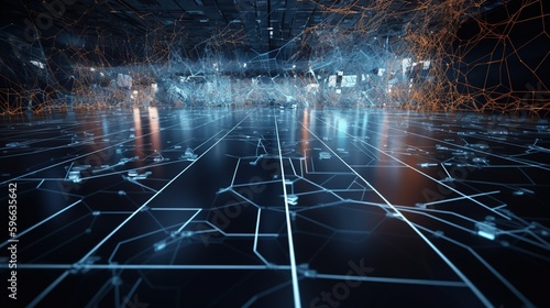 3d rendering abstract digital technology background. Network connection structure. Digital data visualization.Generative Ai