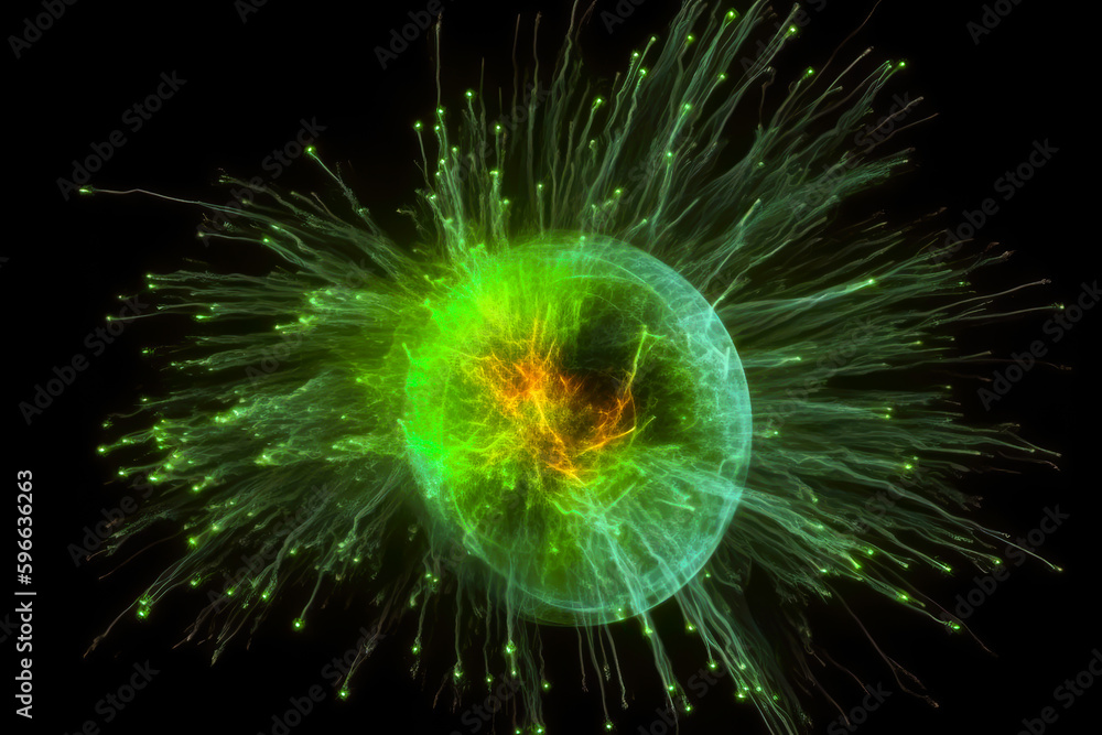 Fototapeta premium illustration of antimatter, matter versus antimatter, atomic and subatomica particles, generative ai