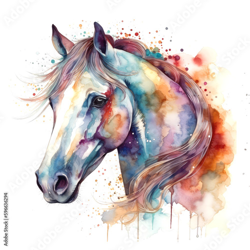 Horse head watercolor drawing..Isolated on a white background.Generative AI