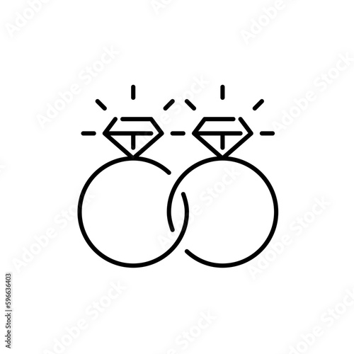 Lesbian same sex marriage. Two diamond engagement rings. Pixel perfect, editable stroke icon