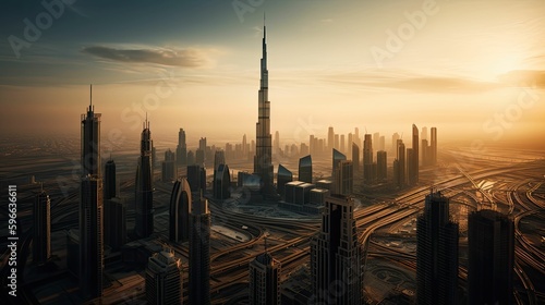 A Stunning Panoramic View of Burj Khalifa in Dubai Created by Generative AI © jambulart