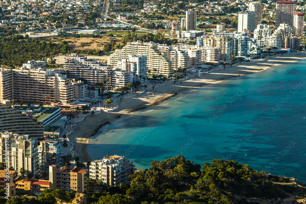 Obraz premium modern apartments on the beach of La Fossa in Calpe. Top view, horizontal