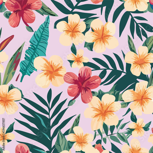 tropical beautiful seamless pattern with flowers and leaf