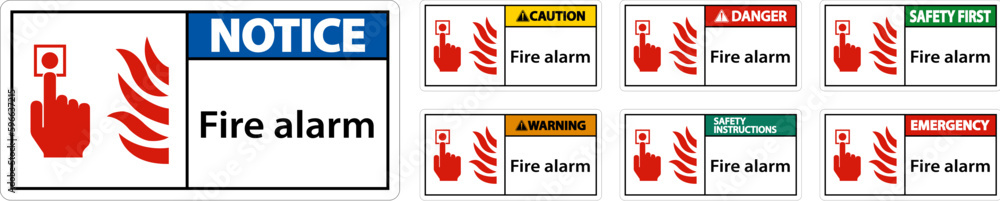 Emergency Fire Alarm Sign On White Background
