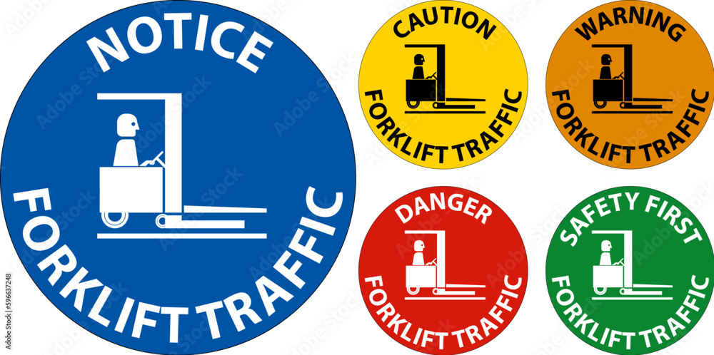 Warning Forklift traffic Floor Sign On White Background Warning Forklift traffic Floor Sign On White Background