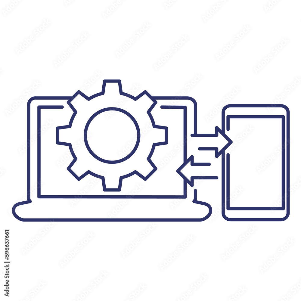 data synchronization between laptop and smart phone line icon data synchronization between laptop and smart phone line icon