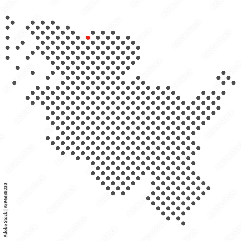 Flensburg im Bundesland Schleswig-Holstein: Karte aus dunklen Punkten mit roter Markierung