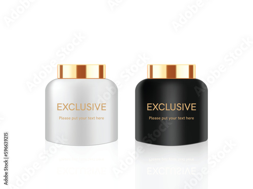 luxury cosmetic packaging white and black With gold lid and space for isolated vector illustration.