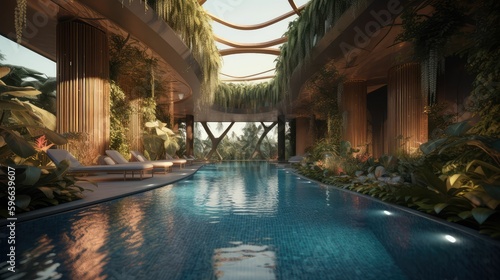 Experience the Opulence of a Resort's Luxury Swimming Pool with Generative AI-Enhanced Scenery © jambulart