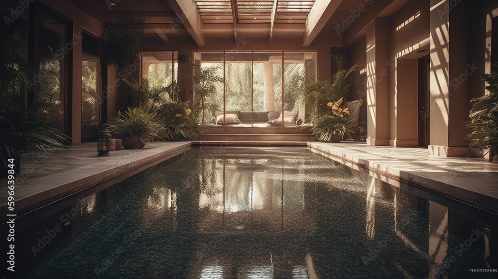 A Tropical Paradise: Generative AI-Generated Views of Exterior and Interior Design of a Pool Villa Spa Resort A Tropical Paradise: Generative AI-Generated Views of Exterior and Interior Design of a Pool Villa Spa Resort