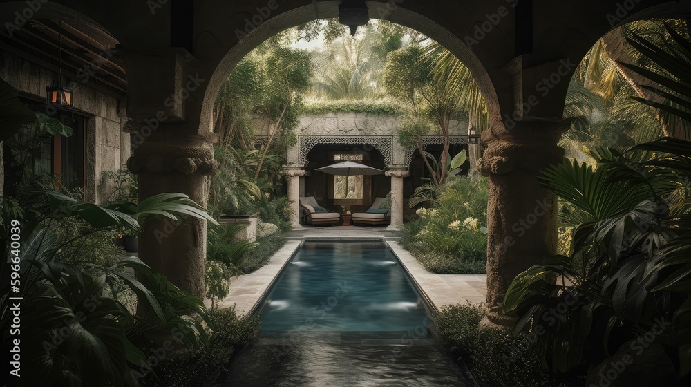 Generative AI-Powered Scenery of a Pool Villa Spa Resort's Exquisite Exterior and Interior Design: The Epitome of Luxury
