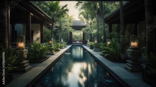 Generative AI-Powered Scenery of a Pool Villa Spa Resort s Exquisite Exterior and Interior Design  The Epitome of Luxury