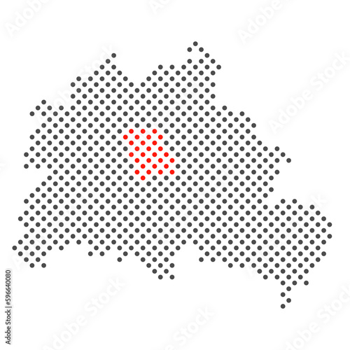 Bezirk Mitte in Berlin rot markiert auf Karte aus dunklen Punkten