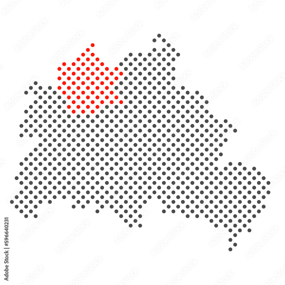 Bezirk Reinickendorf in Berlin rot markiert auf Karte aus dunklen Punkten