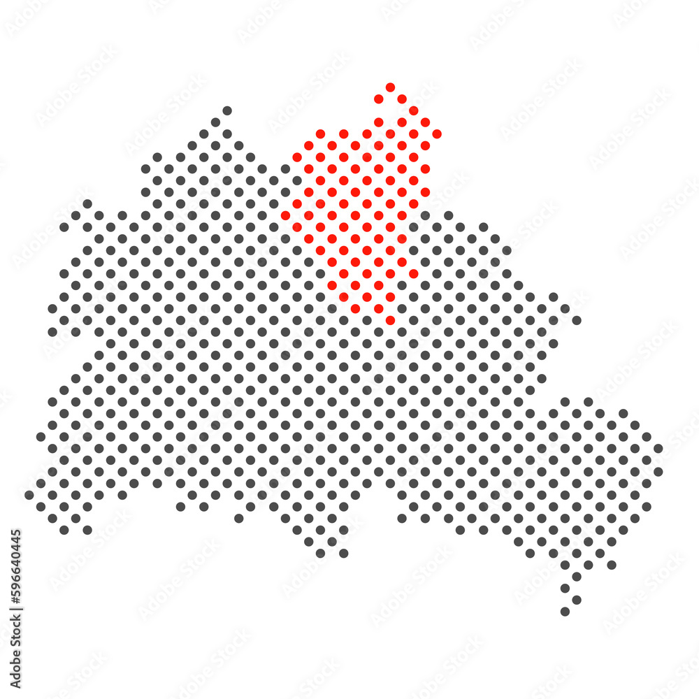 Bezirk Pankow in Berlin rot markiert auf Karte aus dunklen Punkten