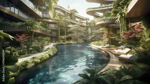 A Luxurious Getaway: Generative AI-Generated Views of a Resort's Swimming Pool © jambulart