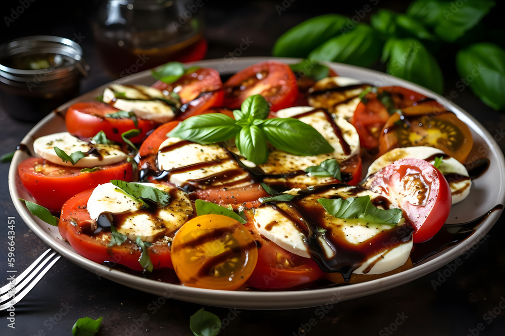 Caprese salad, with its mix of fresh tomatoes, basil, and mozzarella, drizzled with balsamic glaze, is a classic summer dish that's light and flavorful