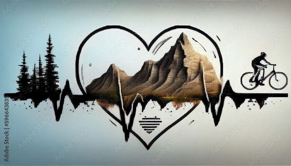 Symbol Darstellung Grafik von Liebe zu Bergen, Mountainbike Tour