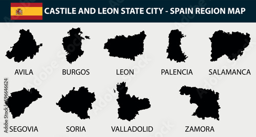 Map of Castile and Leon province set - Spain region outline silhouette graphic element Illustration template design
 photo