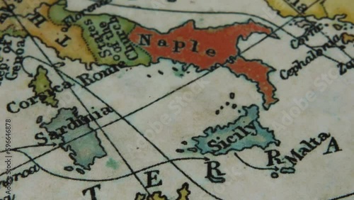 close-up historical medieval map of main mediterranean sea areas