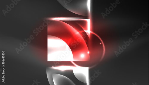 Abstract background techno neon glowing circle shapes and round elemetns with light flare effects. Hi-tech design for wallpaper, banner, background, landing page, wall art, invitation, prints, posters photo