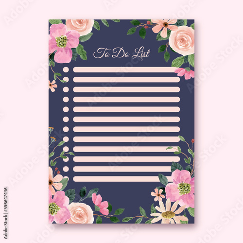 to do list card with floral watercolor frame