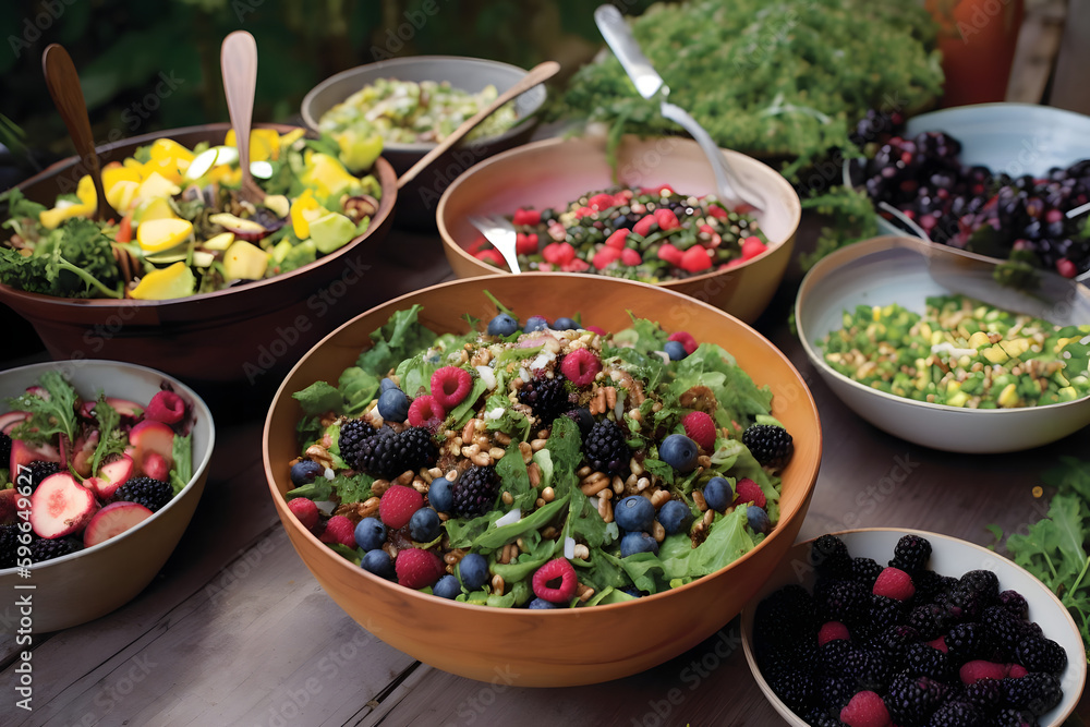 Summer salads filled with crisp greens, fresh berries, and tangy dressings are a staple at backyard barbecues