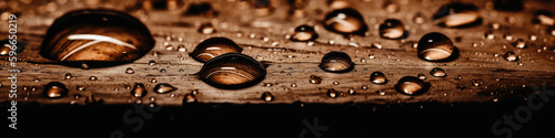 Closeup Image Of Water Drops On Brown Surface, In The Style Of Natural Photography. Generative AI