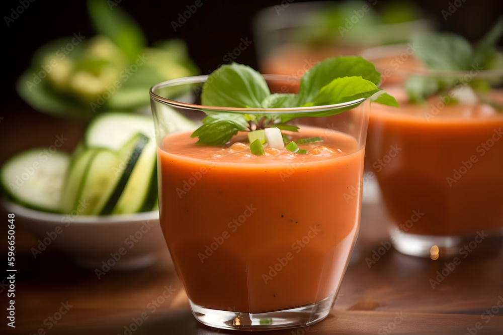 Gazpacho, a chilled soup made with tomatoes, cucumbers, and peppers, is a delicious way to cool down on a summer day Gazpacho, a chilled soup made with tomatoes, cucumbers, and peppers, is a delicious way to cool down on a summer day
