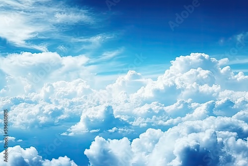 beautiful blue sky with fluffy white clouds. Generative AI