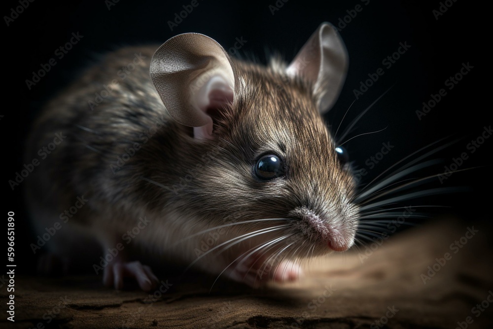 A small rodent known as a wood mouse or mouse legno, with steel-gray fur and bright eyes called argentinox. Generative AI